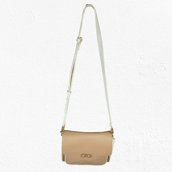 LUANA Beige White Gold Hardware Adjustable Strap Italy Leather Crossbody Bag - Picture 3 of 16